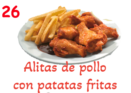 Alitas de pollo con patatas fritas